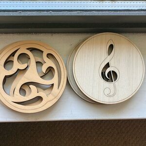 Wooden Coasters with Musical and Abstract Design